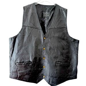 100% Leather Italian Stone Design Black Patchwork Vest Size 4X
